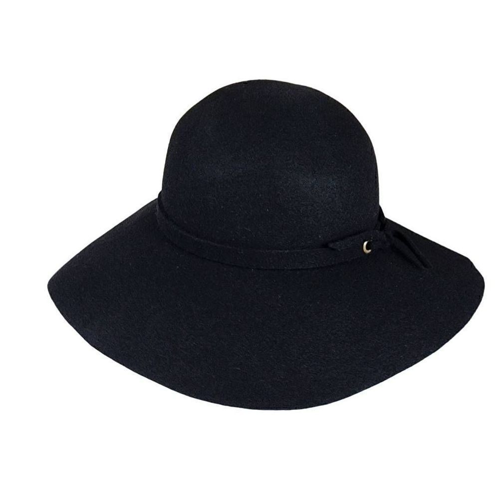 The Scala Collection- Women’s Black 100% Wool Floppy Hat with Wide Brim
